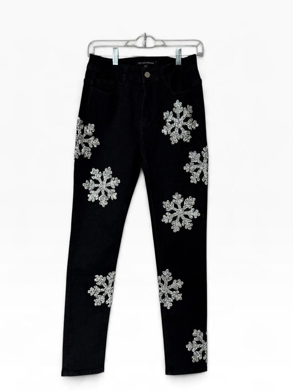 Boston Proper Black Snowflake Sequin Embellished Stretch Jeans Size 4